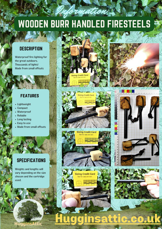 Burr Wood handled Firesteels for Bushcraft or Survival - Hugginsattic
