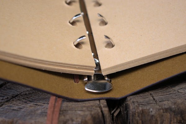 A6 ring binder Notebook faux leather with Compass motif and paper held in clip loops Note book Hugginsattic    [Huggins attic]
