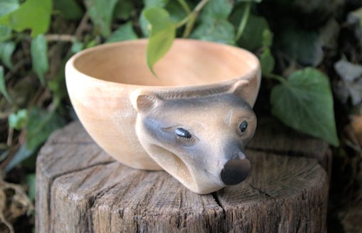 Wooden kuksa mugs with carved animal handles Kuksa Hugginsattic Bear   [Huggins attic]