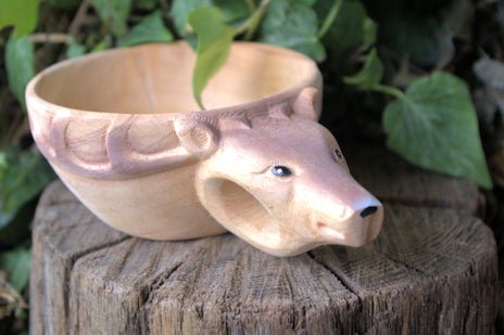 Wooden kuksa mugs with carved animal handles Kuksa Hugginsattic Deer   [Huggins attic]