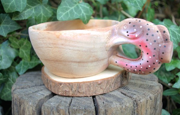 Wooden kuksa mugs with carved animal handles Kuksa Hugginsattic Salmon   [Huggins attic]