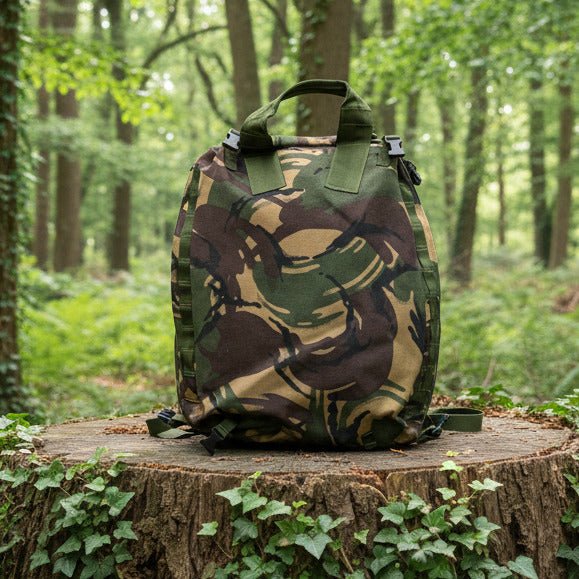 British Army Bergen/Rucksack O/A DPM IRR Turtle back Woodland Army Surplus Hugginsattic Without Side Pouches [Huggins attic]