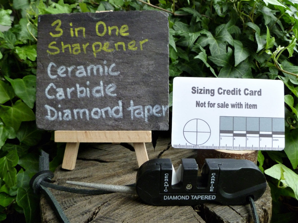 Three Edge Sharpener 3 Way Pocket Sharpener Ceramic, Carbide, Diamond – Hugginsattic
