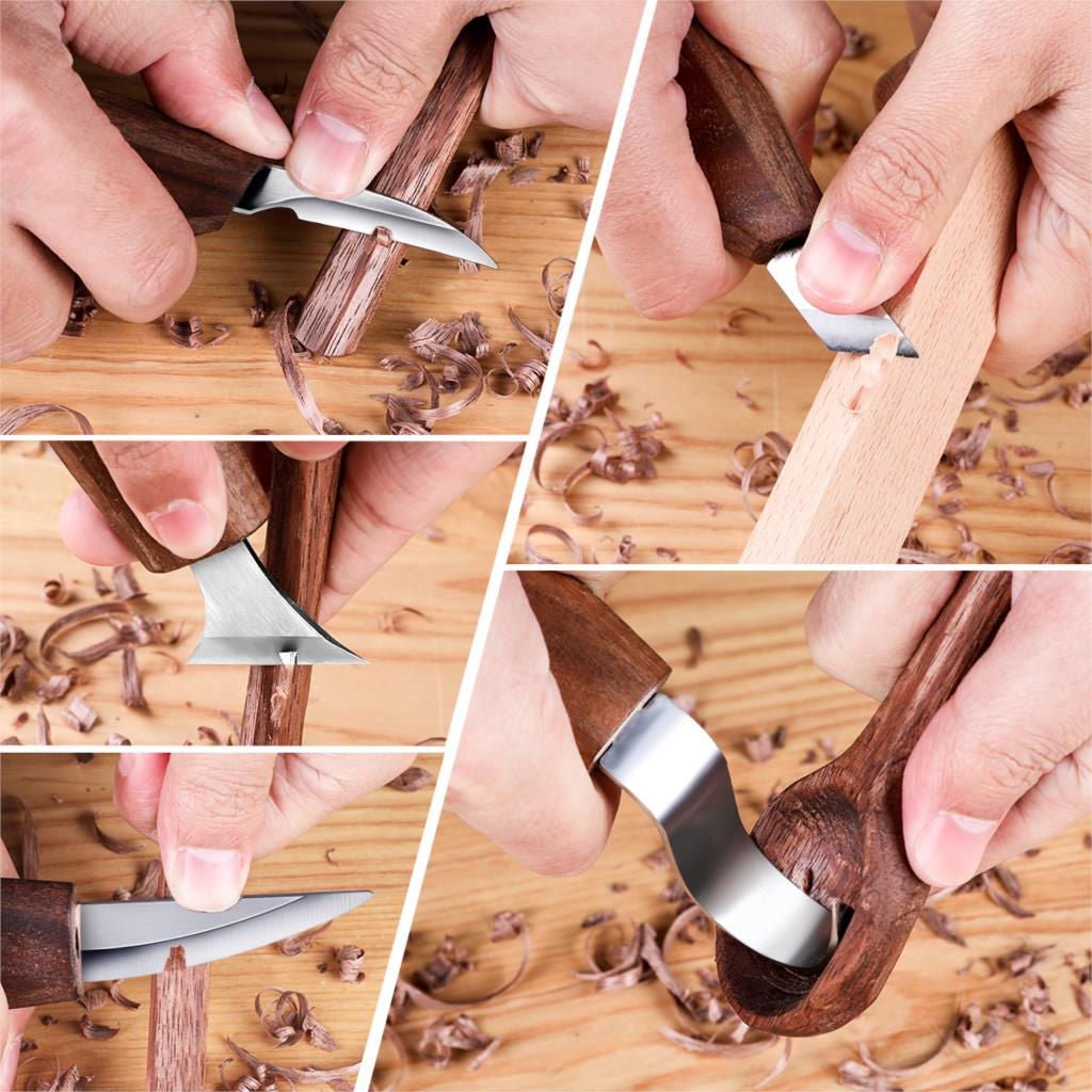 7 piece Wood carving set with 5 knives for Kuksa Carving tools Hugginsattic    [Huggins attic]
