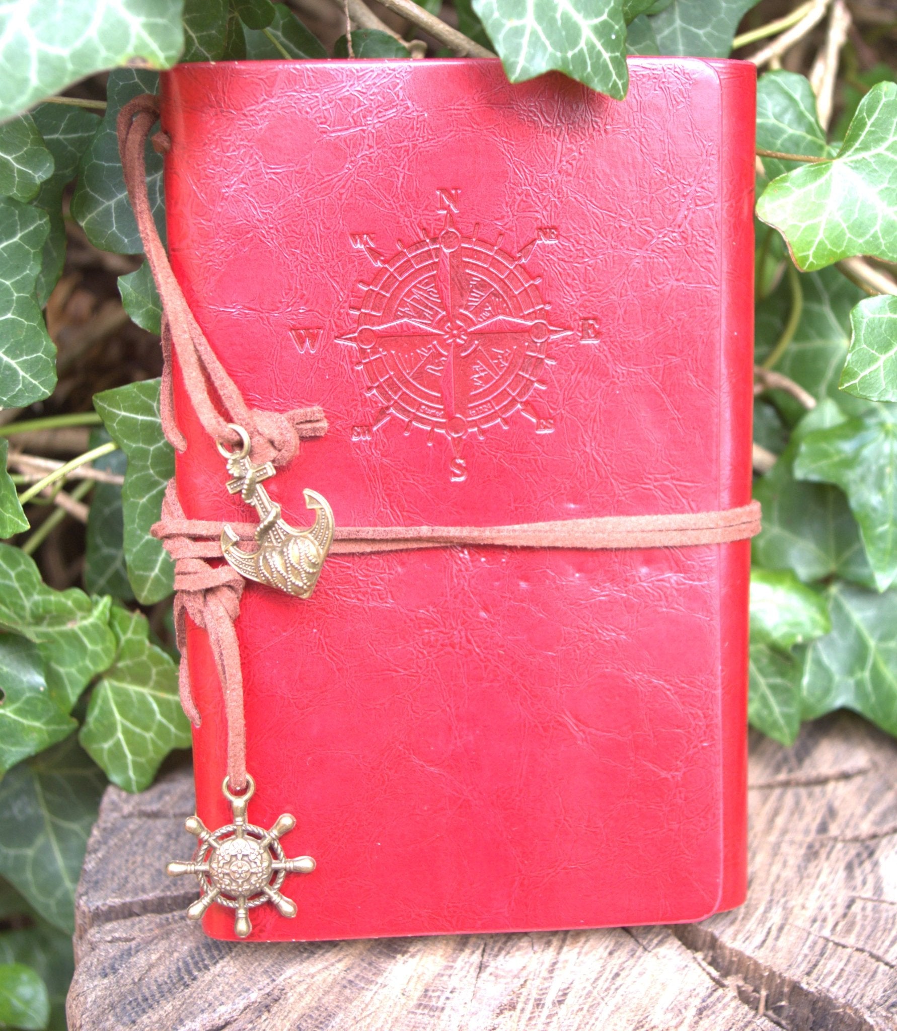 A6 ring binder Notebook faux leather with Compass motif and paper held ...
