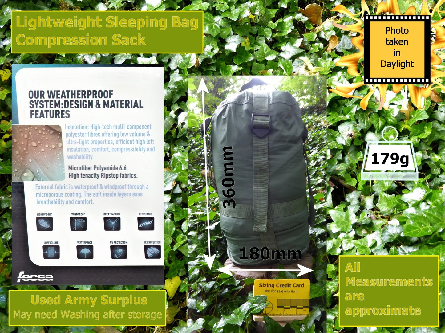 Army Surplus Comp Sack for Jungle Sleeping Bag Compression Sack Huggins Attic    [Huggins attic]