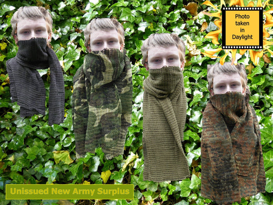 Army Surplus New Large Scrim Shemagh Camouflage Scarf Huggins Attic    [Huggins attic]