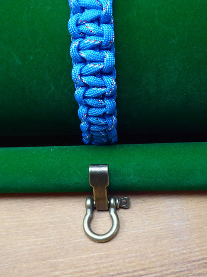 Blue with Black & White dashes Paracord kit Paracord Huggins Attic Antique Brass Buckle   [Huggins attic]