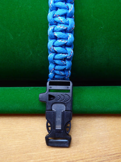 Blue with Black & White dashes Paracord kit Paracord Huggins Attic Black Plastic firesteel & whistle   [Huggins attic]