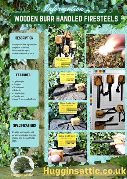 Burr Wood Handled Firesteels in various sizes Firesteel Hugginsattic    [Huggins attic]