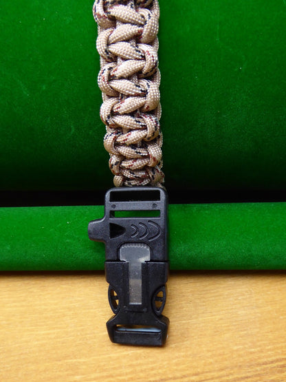 Desert Camo Paracord Buckle Bracelet kit Paracord Huggins Attic Black Plastic firesteel & whistle   [Huggins attic]