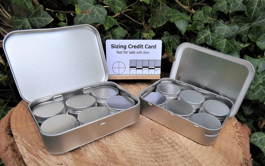 Handy set of 6 small tins in a Larger tin Tins Huggins Attic    [Huggins attic]