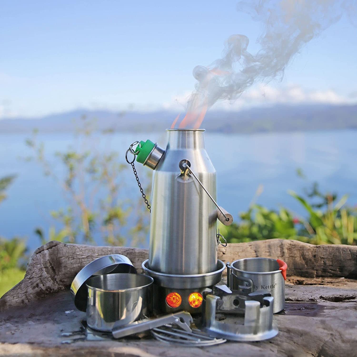 Kelly Trekker Kettle kit in stainless steel incl 0.6L kettle, Cook set, hobo stove & Mug Stove Hugginsattic    [Huggins attic]