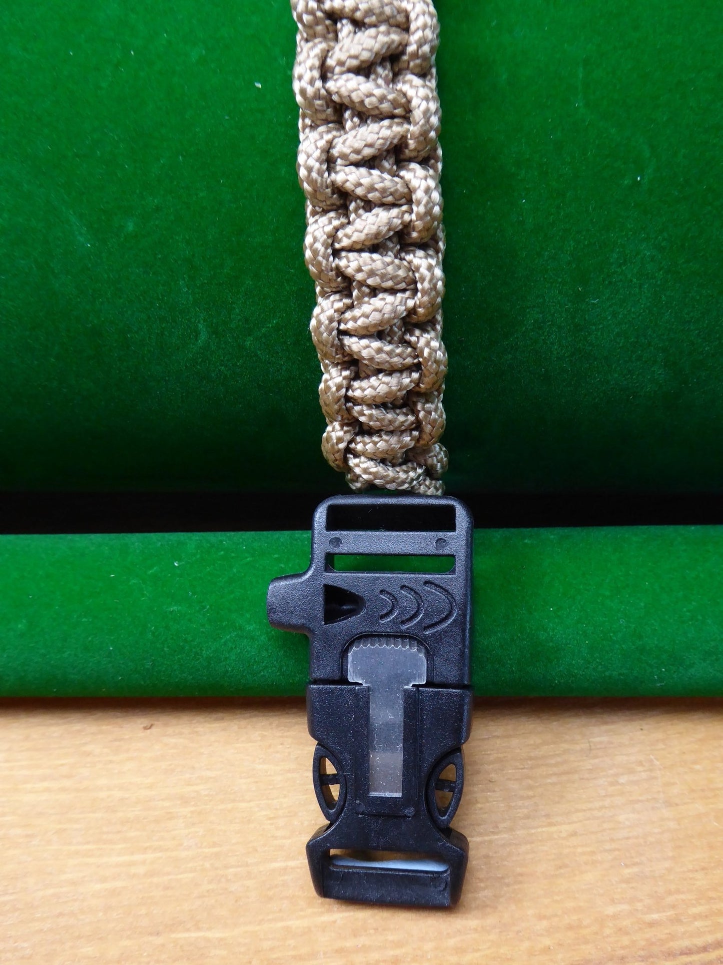 Khaki or Tan Paracord Buckle Bracelet kit Paracord Huggins Attic Black Plastic firesteel & whistle   [Huggins attic]