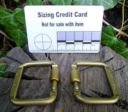 Pair of Gold Square Screw gate Carabiners. Carabiner Huggins Attic    [Huggins attic]