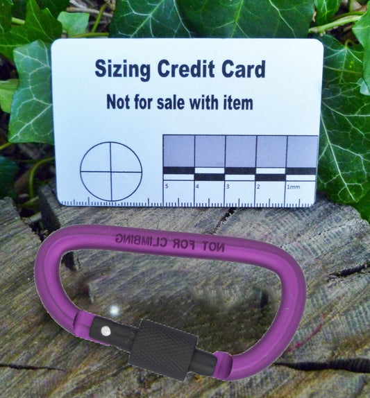 Pair of Purple Screw gate Carabiners. Great to attach to backpacks, bags, keyrings, kettles, tents, and ropes. NOT SUITABLE FOR CLIMBING or HEAVY WEIGHT Carabiner Huggins Attic    [Huggins attic]