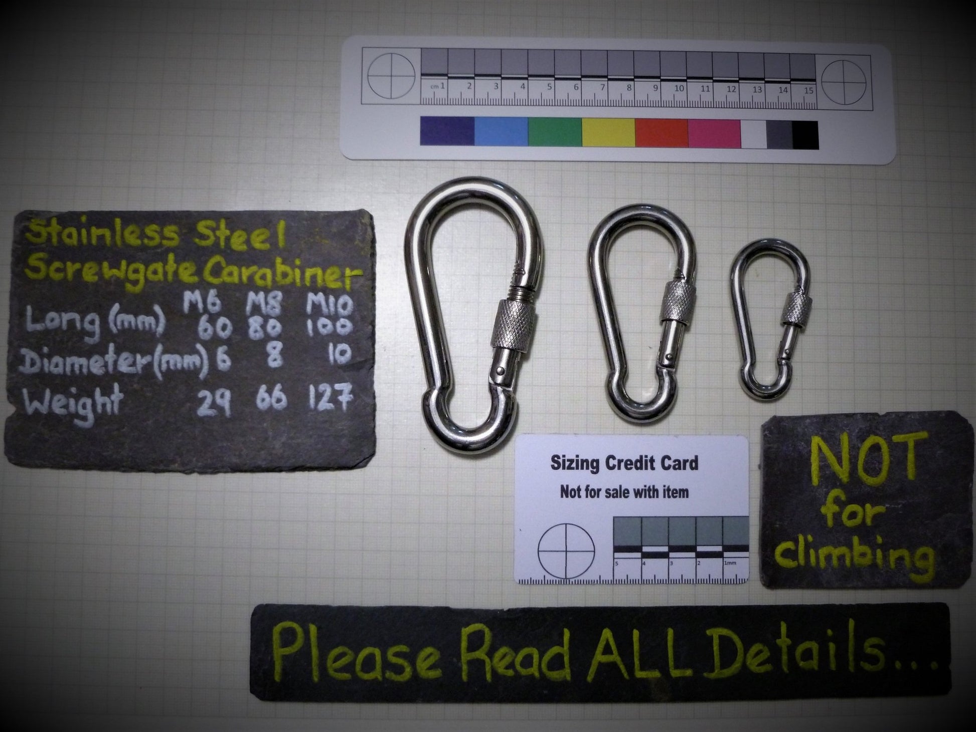 Stainless steel Screw gate Carabiners (M10). Carabiner Huggins Attic    [Huggins attic]