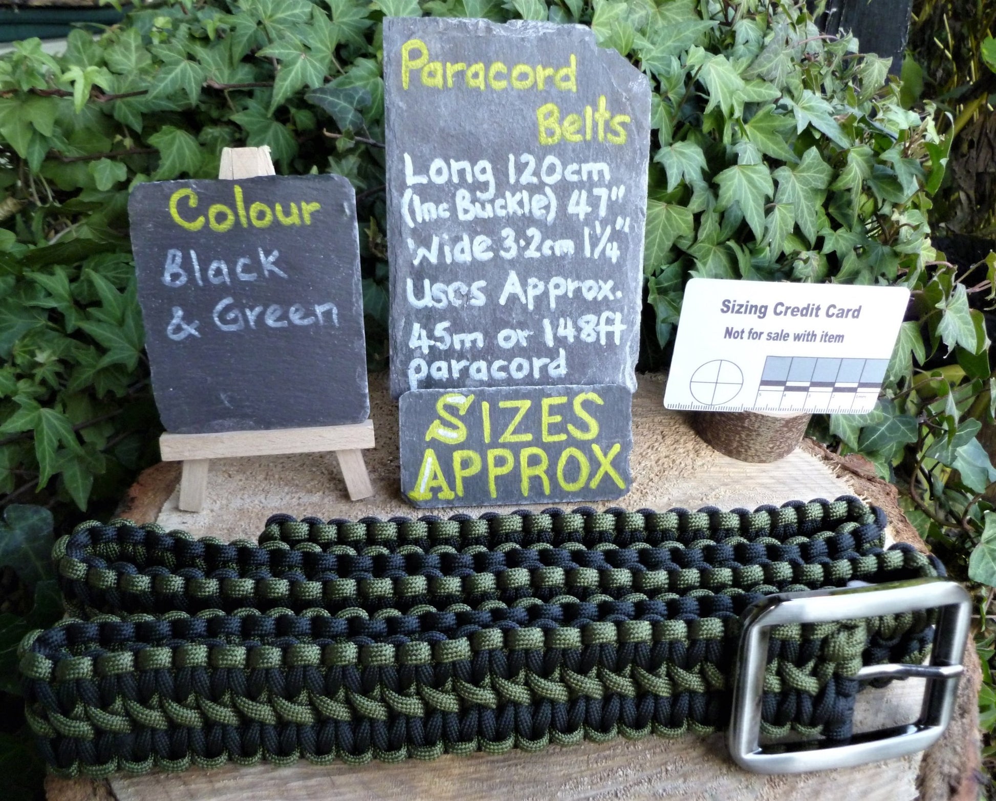 Paracord belts - 7 Colour Choices - 120cm (47")  Huggins Attic Black & Green   [Huggins attic]