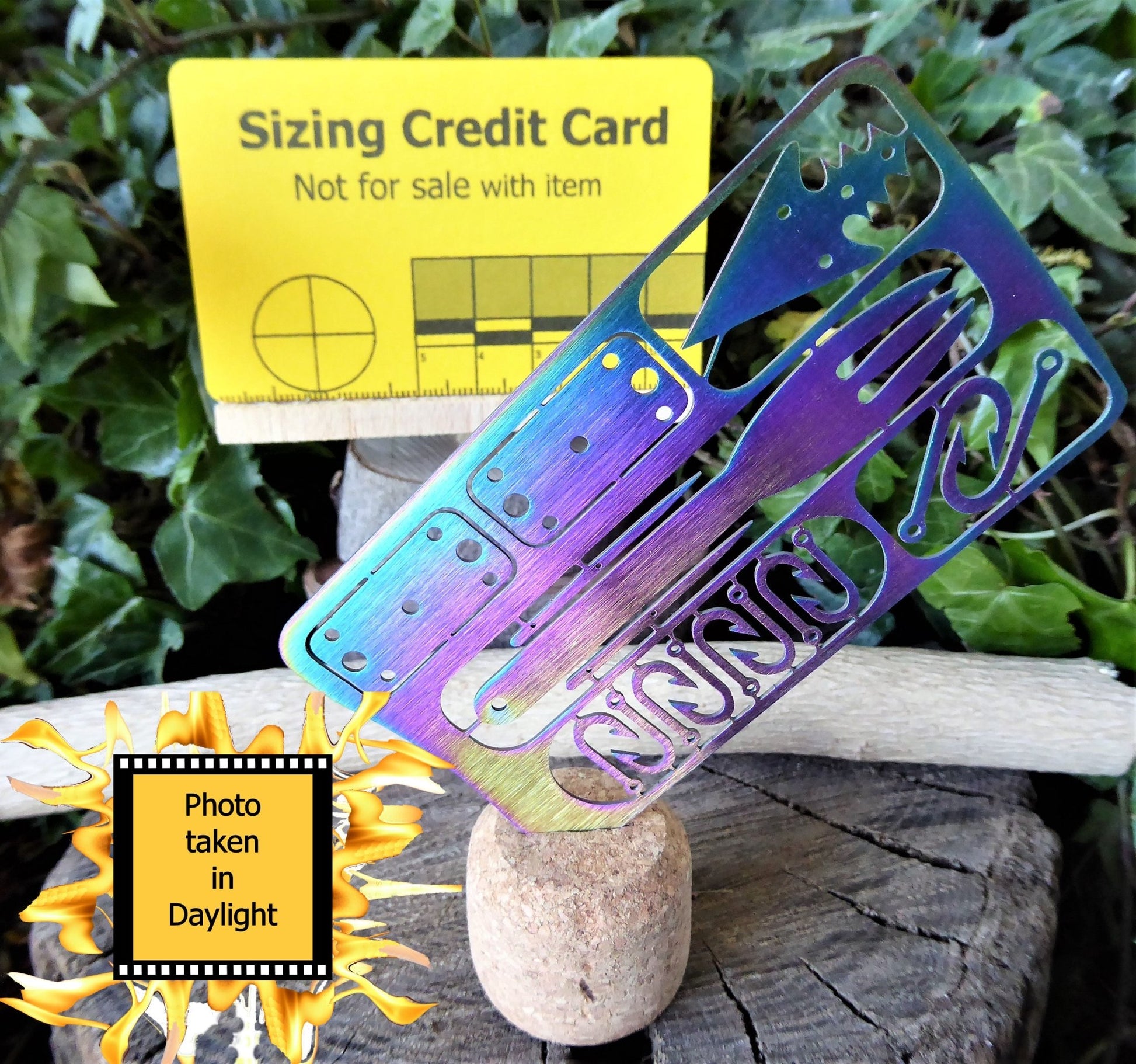 Survival Hunting & Fishing Card - metal Tool Card Huggins Attic Multi Coloured   [Huggins attic]