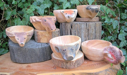 Wooden kuksa mugs with carved animal handles Kuksa Hugginsattic    [Huggins attic]